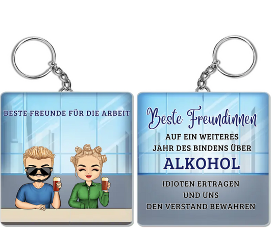 Interessantes Jubiläums- oder Geburtstagsgeschenk für Kollegen, Kolleginnen und beste Freunde – personalisierter Acryl-Schlüsselanhänger mit individueller Arbeitsszene