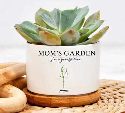 Personalisierter Blumentopf „Mom's Garden“, individueller Geburtsmonat, Blumenfamilie