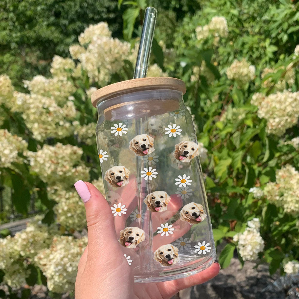 Benutzerdefinierte Foto-Gesichtsglasflasche/Milchflasche mit Deckel und Strohhalm