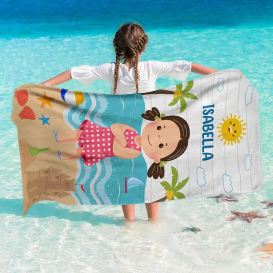 Kind am Strand – personalisiertes Strandtuch